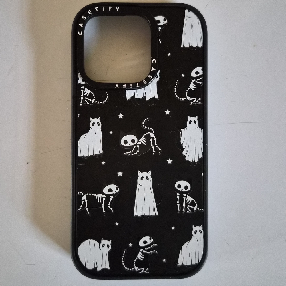 Casetify Black & White Ghost Skeleton Cat iPhone Case - iPhone 16 Pro